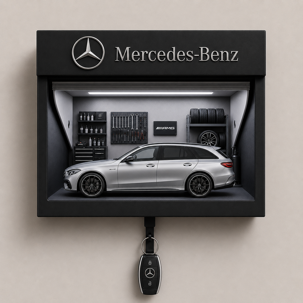 Custom Car Miniature Garage Wall Display with LED Lights & Key Holder