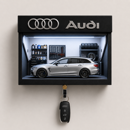 Custom Car Miniature Garage Wall Display with LED Lights & Key Holder
