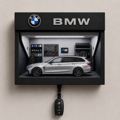 Custom Car Miniature Garage Wall Display with LED Lights & Key Holder